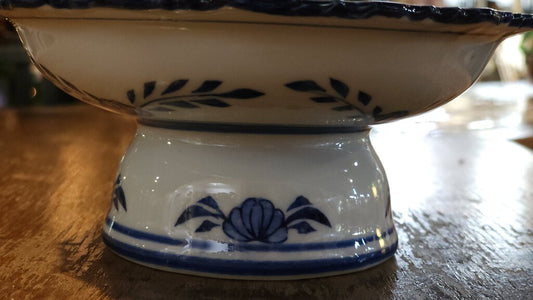 Vintage Asian Footed Chinoiserie Blue & White Bowl "Andrea" - 6" x 3"