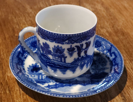 Blue And White Chinoiserie Child's Tea Cup & Saucer "Blue Willow"