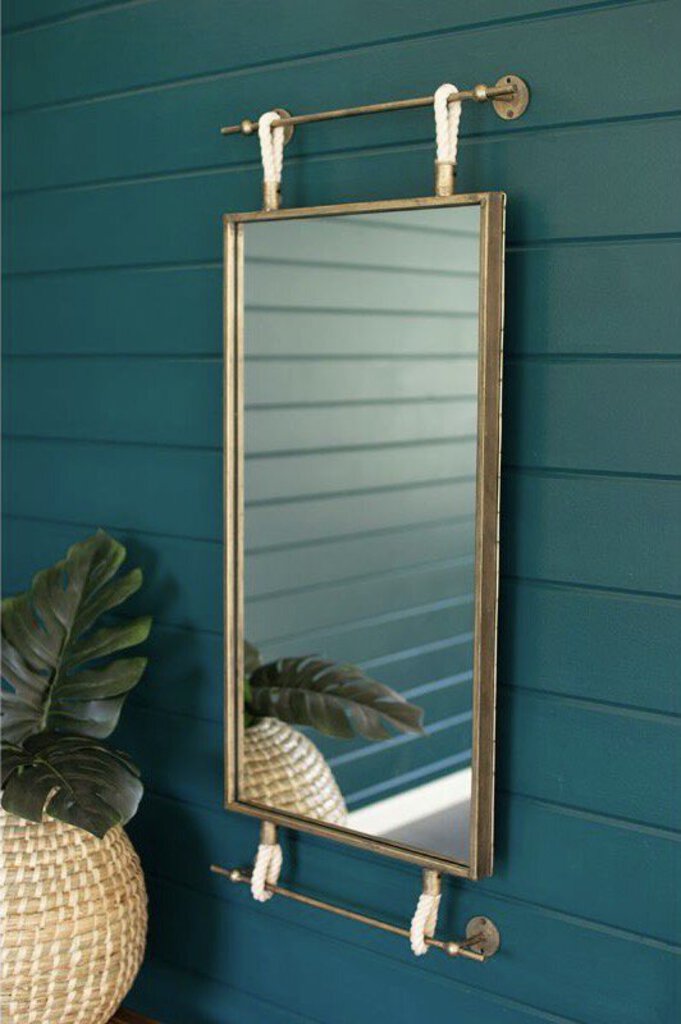 HANGING MIRROR WITH ANTIQUE BRASS FRAME AND ROPE DETAIL by Kalalou