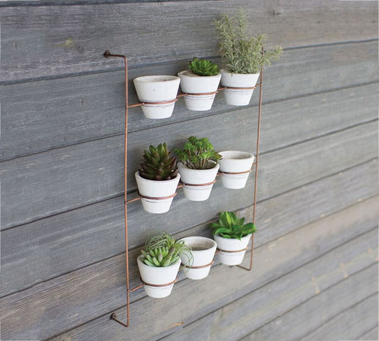 White Wash Clay Pots On Copper Wall Rack - Set Of 9 By Kalalou
