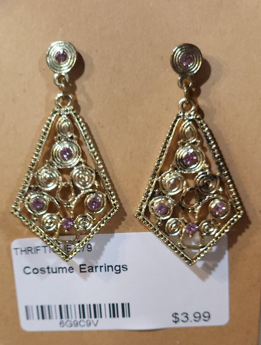 Gold-Tone Dangle Earrings With Purple Stones