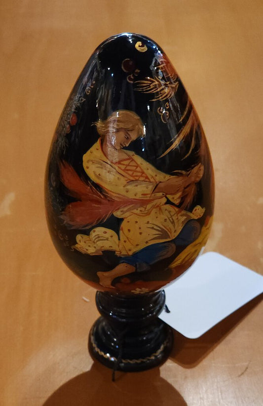 Russian Hand Painted Lacquer Wooden Egg "Fire-Bird"