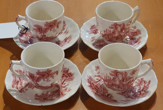 Johnson Brothers (England) "Old Mill Pink" Tea Cup and Saucer Set of 4 (Discontinued Piece)