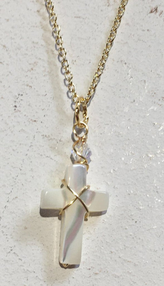 Mother Of Pearl Cross Necklace