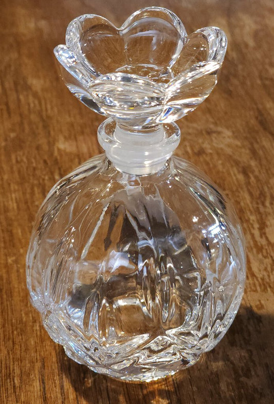 Vintage Clear Glass Perfume Bottle With Floral Stopper