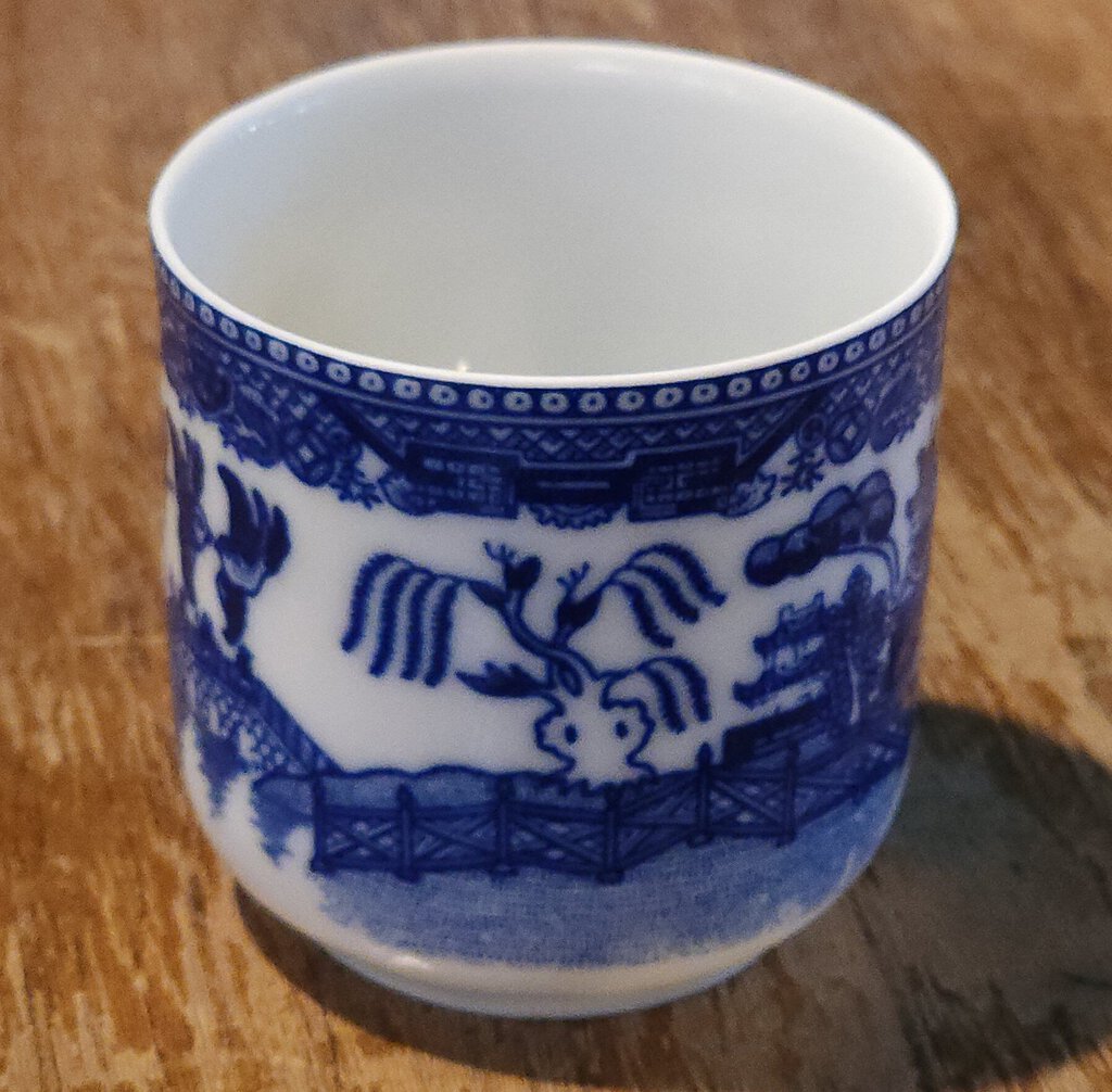 Blue And White Chinoiserie Child's Tea Cup & Saucer "Blue Willow"