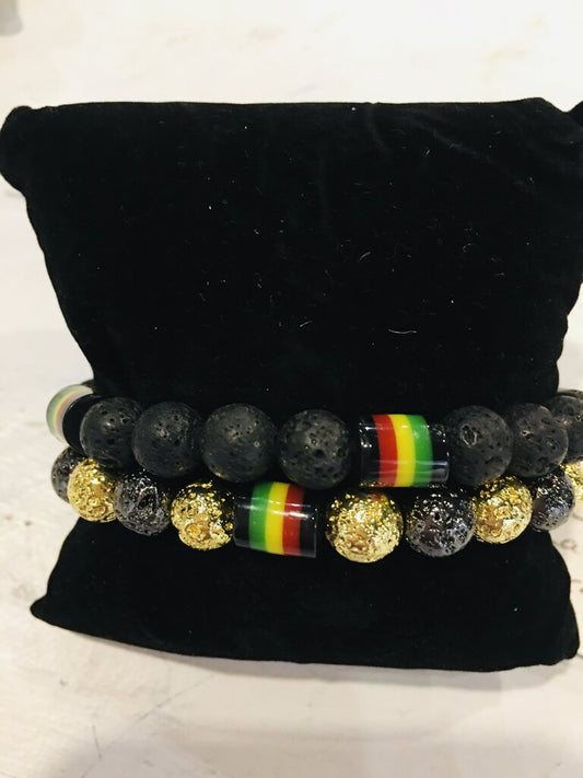bracelets,black lava, gold plated lava,panafrican beads 1 pair