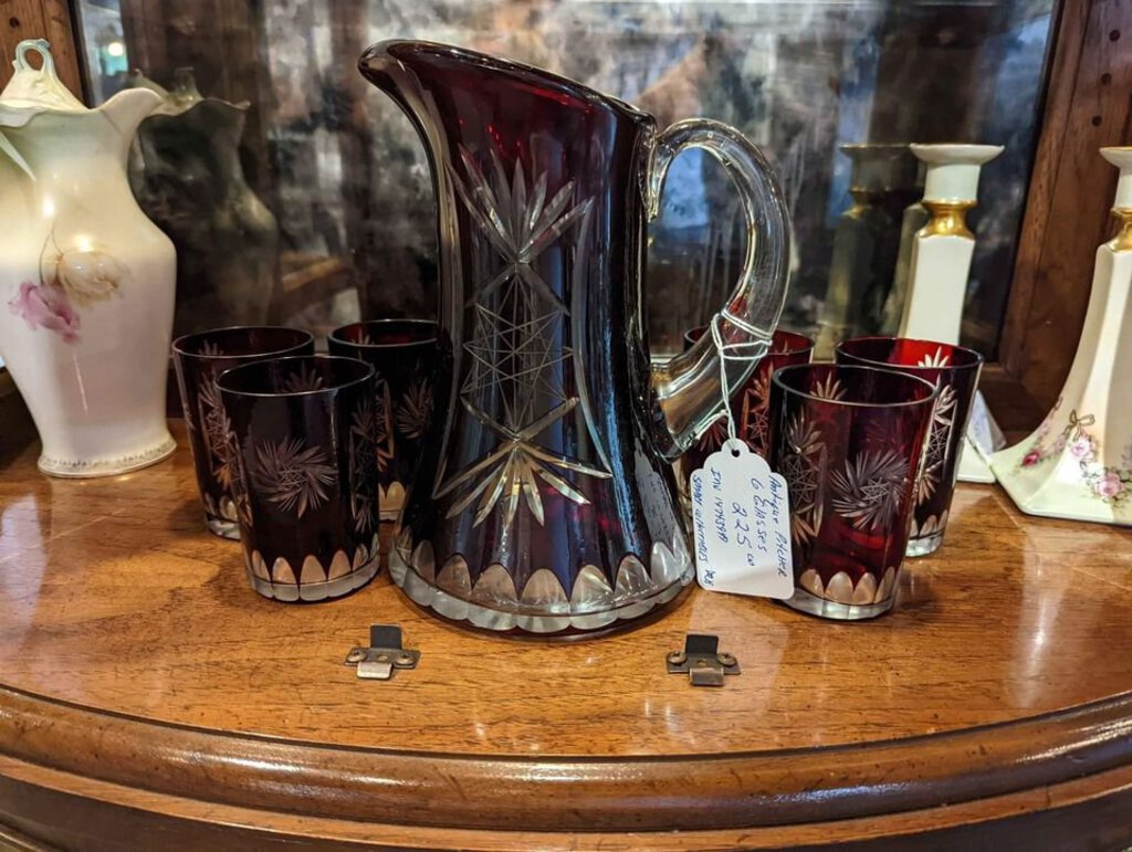 Antique Pitcher with Six Glasses