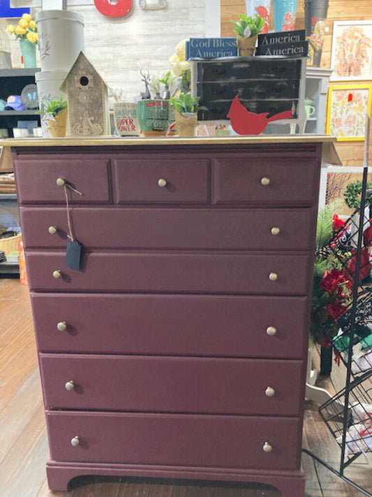 Burgundy and Gold Chest of Drawers