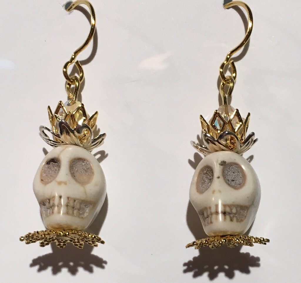 Fancy Skulls, Gold Crown Earrings