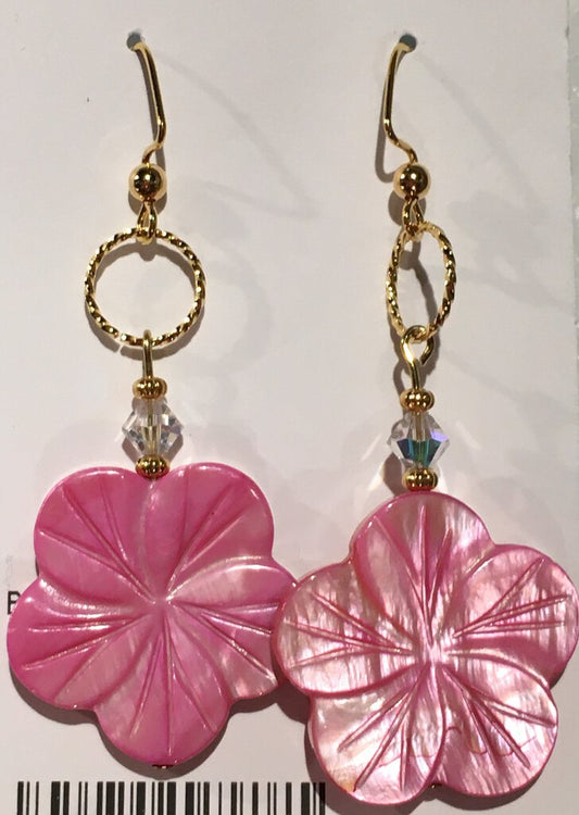 Pink Mother Of Pearl Flower Earrings